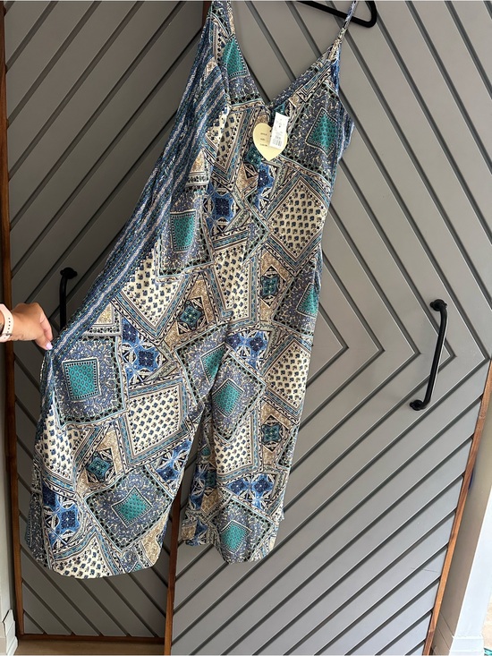 Pants - Cotton On Teal and Blue Geometric Print Wide-Leg Jumpsuit